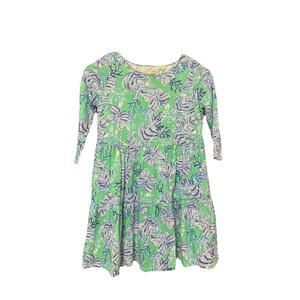 Lilly Pulitzer Beachy Flower And Coral Green And Navy Girls Dress Size 8-10
